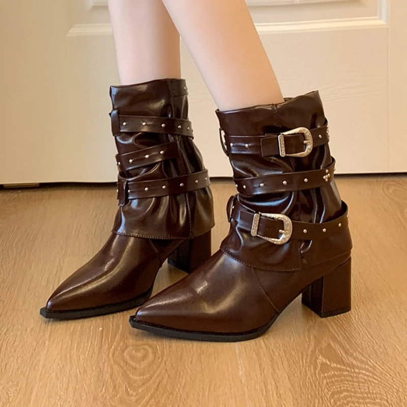 

Women Ankle Boots Pointed Toe High Heels Shoes Sexy Luxury Chunky Chelsea Motorcycle Boots 2025 Elegant Winter New Pumps Botas