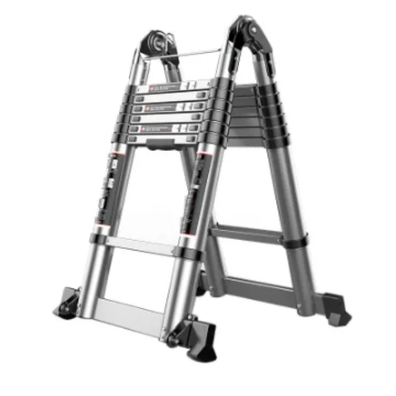 Échelle d'extension télescopique moderne en acier inoxydable, 1.4m + 1.4m, conception à chevrons pliable et Portable pour usage domestique