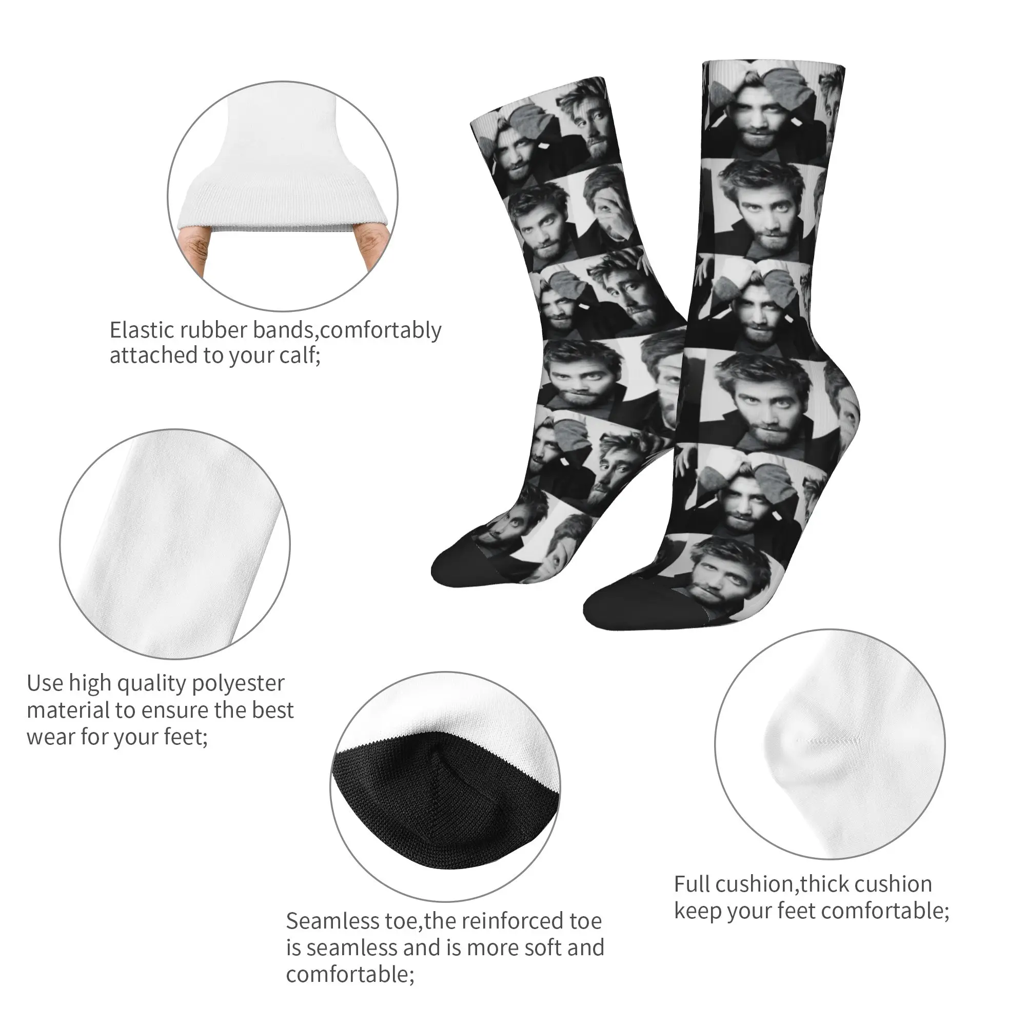 Hip-hop Jake Gyllenhaal Actor Sports Socks  Polyester Crew Socks for Women Men Breathable