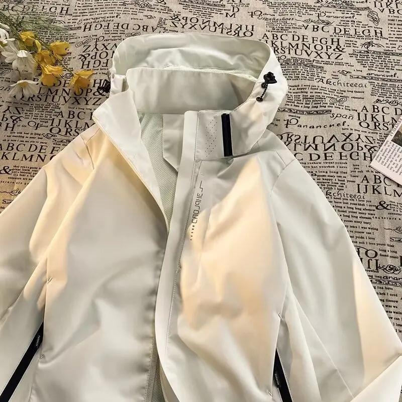 

Loose Fit Windproof Hooded Jaet for Couples Spring Autumn Outerwear Casual Youth Sle Long Sve Zipper Closure Jaet