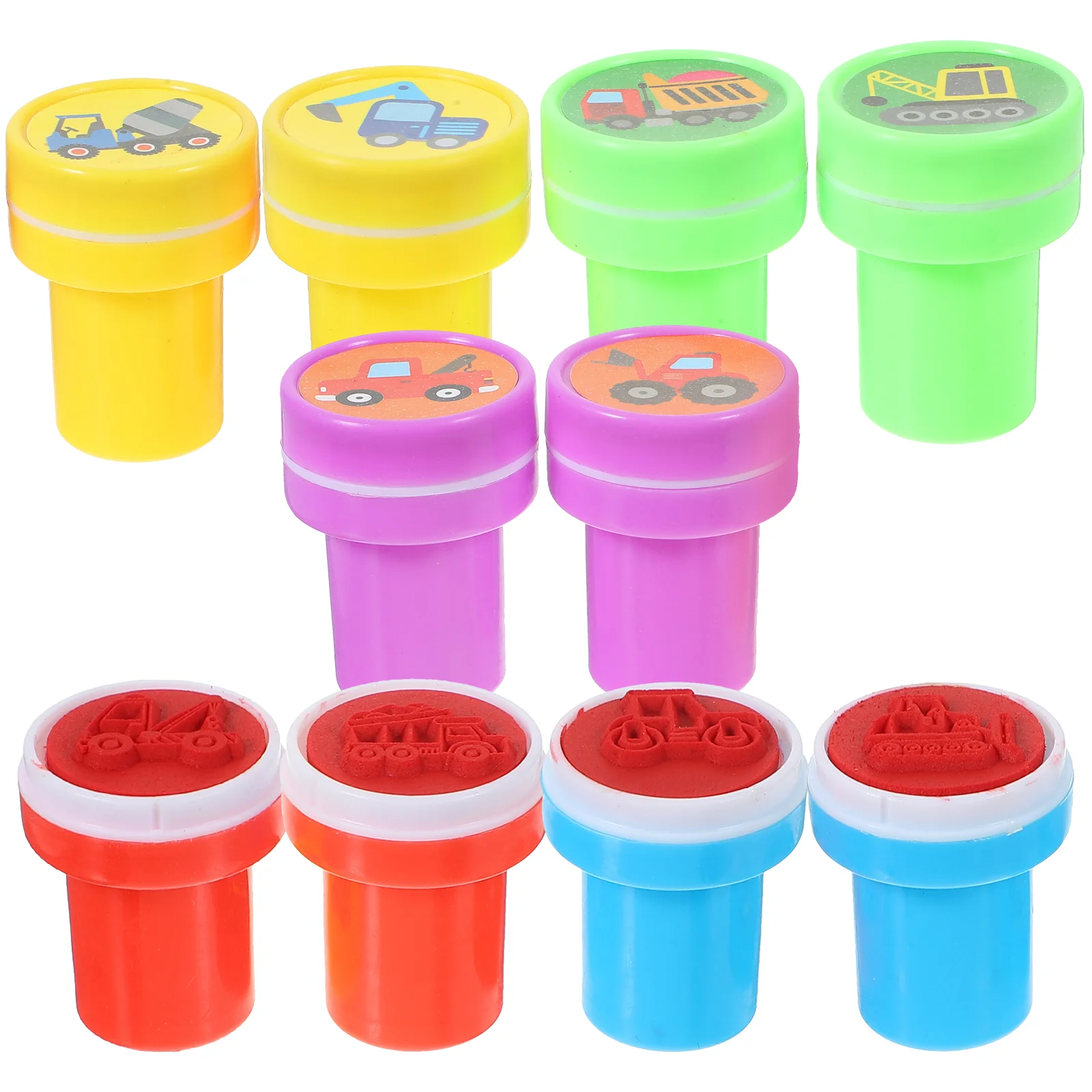 10 Pcs Construction Trucks Stampers Car Decor DIY Plastic Tool Kids Toy Ink Stamps for Crafting