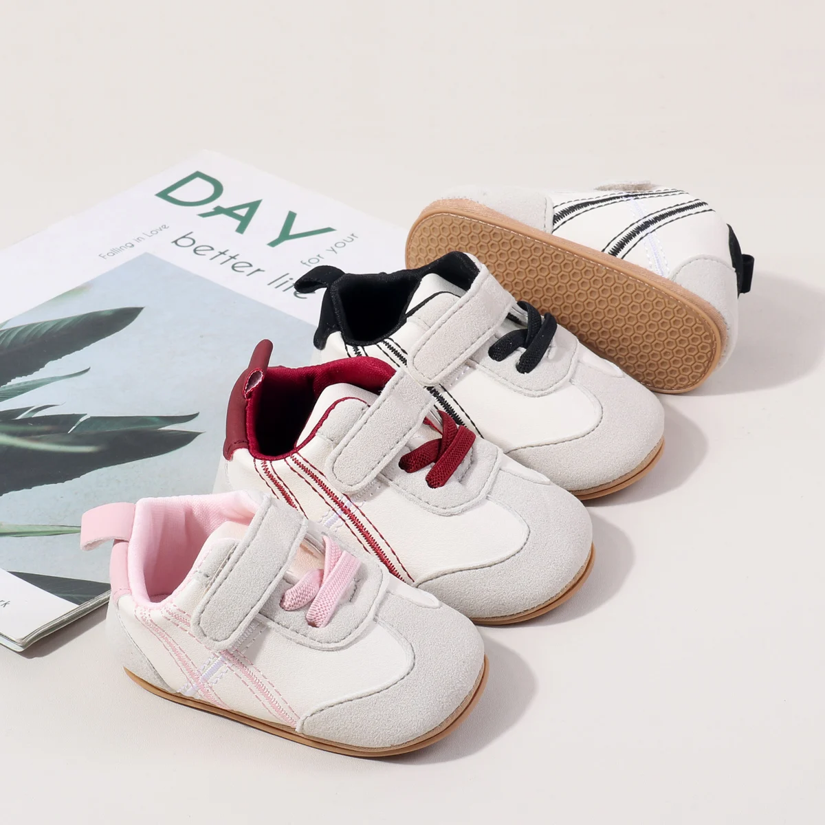 

Spring Autumn Baby Girls and Boys Casual Sneakers TPR Sole Anti Slip Fashion Design PU Patchwork Infant Walking Shoes For 0-18M