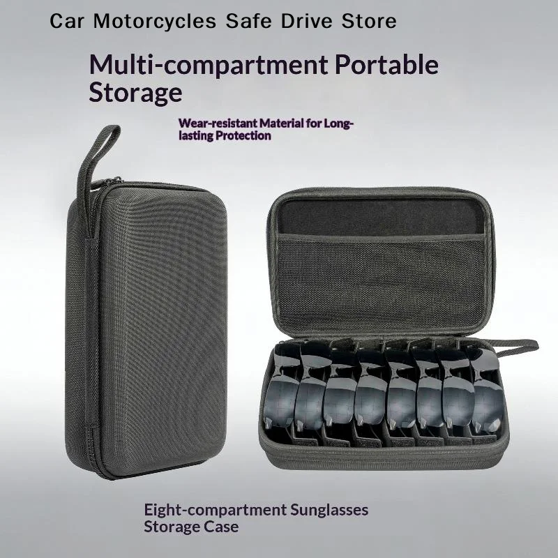 【CM】4/5/6/7/8 Compartments Adjustable Glasses Organizer, Portable Black Storage Bag Case For Travel, Sturdy Dividers Eyewear Box