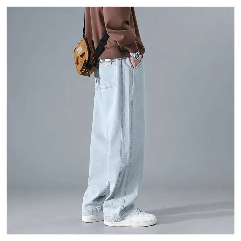 Retro-Jeans für Herren im Frühling und Herbst, lockere Herrenhose mit geradem Bein, 2024, neue trendige Marke, elastische, lässige lange Hose