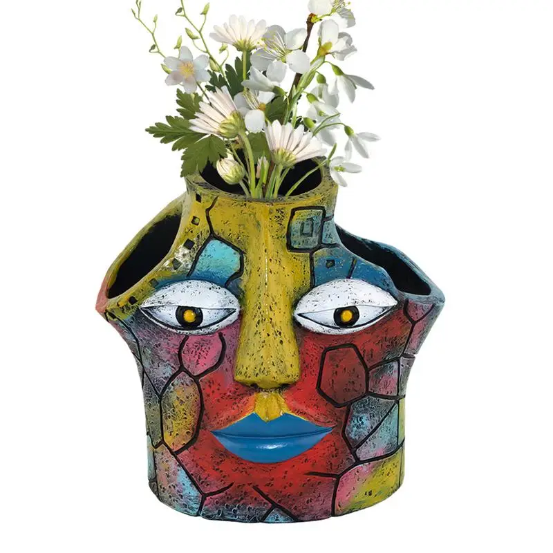 Beauty Face Succulent Planter Resin Flower Succulent Pot With 3 Holes Abstract Face Planter Pots Container For Outdoor Balcony