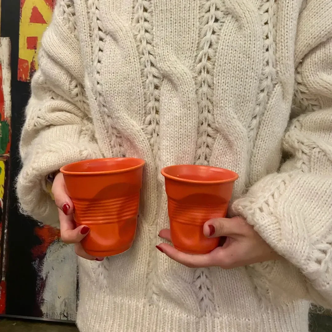 colorful Ceramic mug, wrinkled coffee cup, female couple mug, creative mug, cute water cup