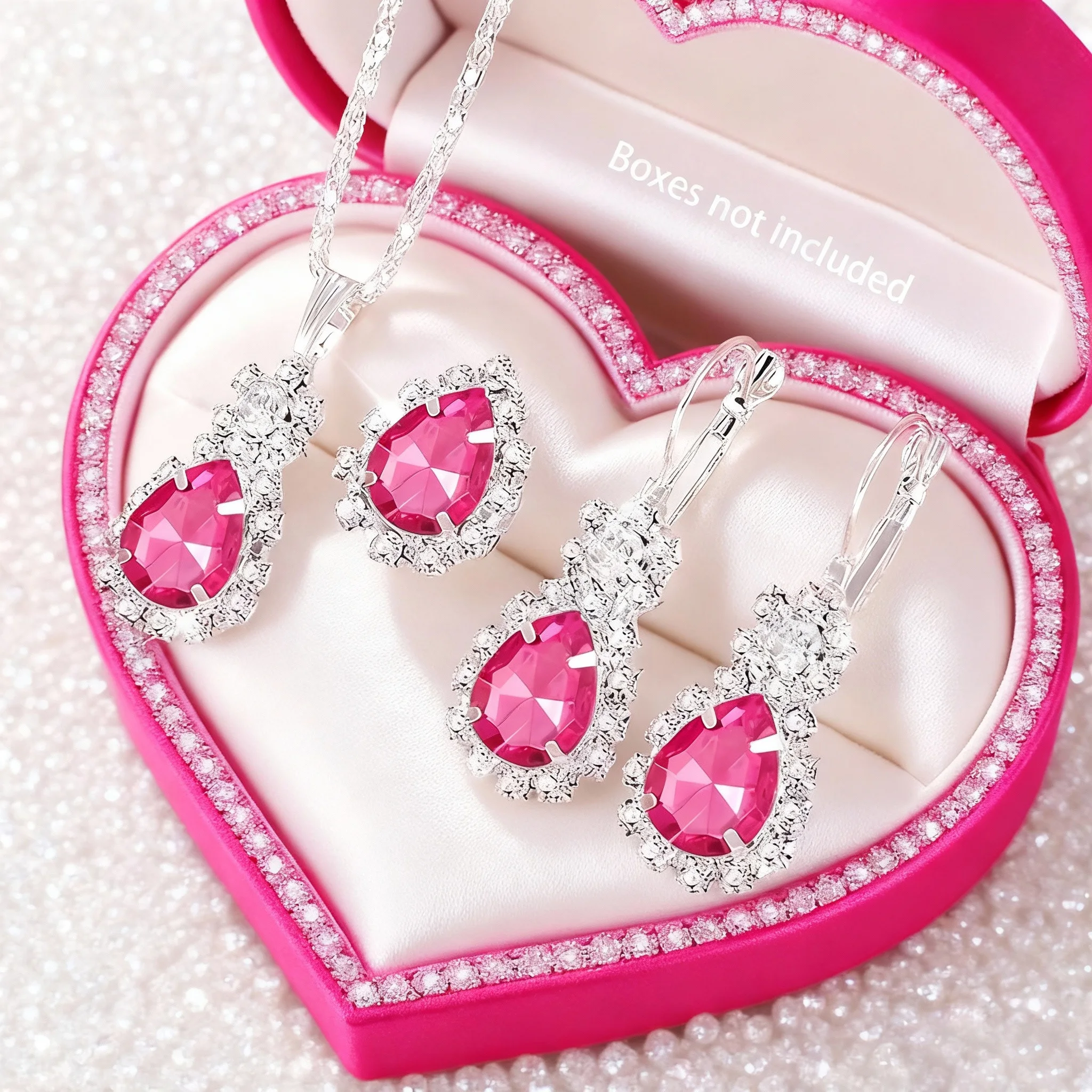 4pc Teardrop Crystal Pendant Necklace Earrings Set