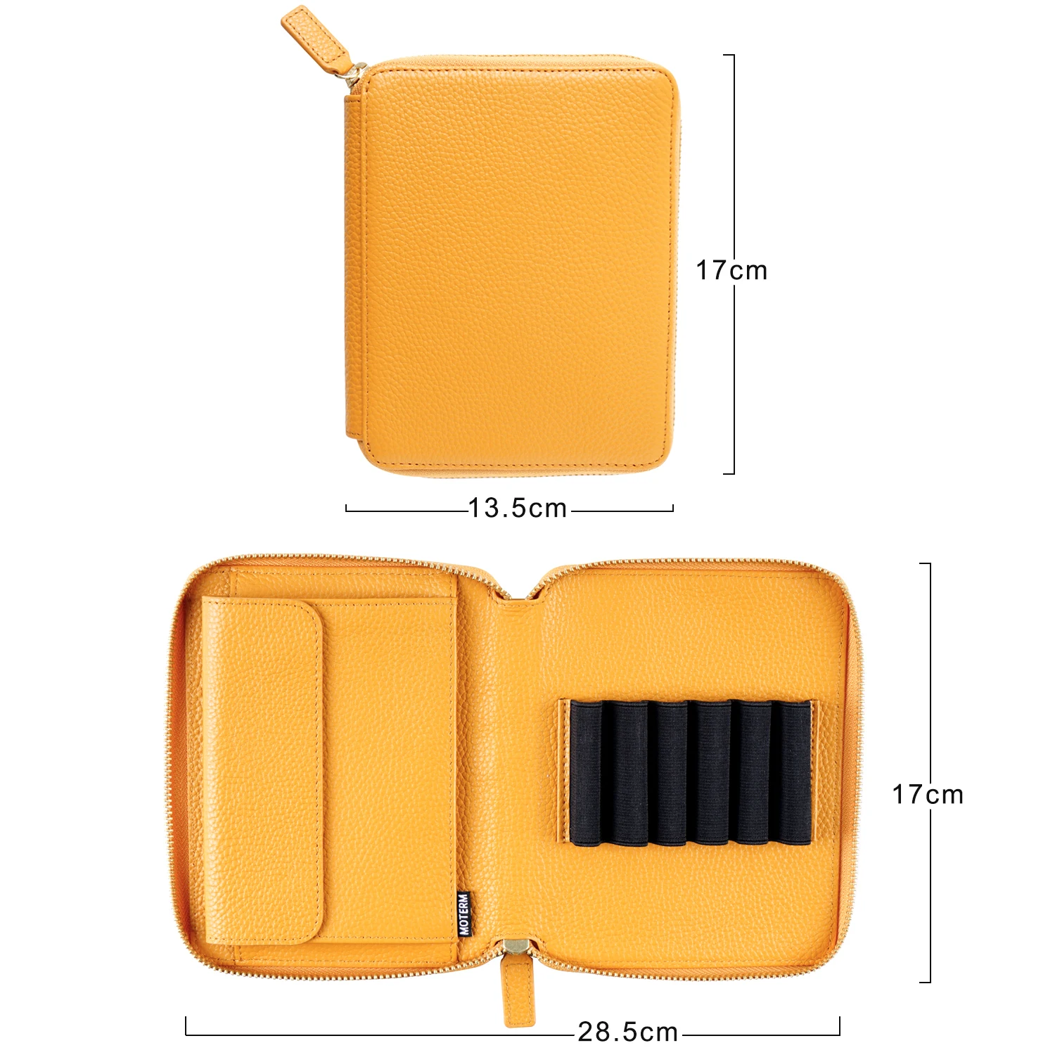 Moterm-Poudres pour stylo à fermeture éclair en cuir véritable, 6 emplacements pour stylo, fermeture à pression, étui de poche pour stylo plume,