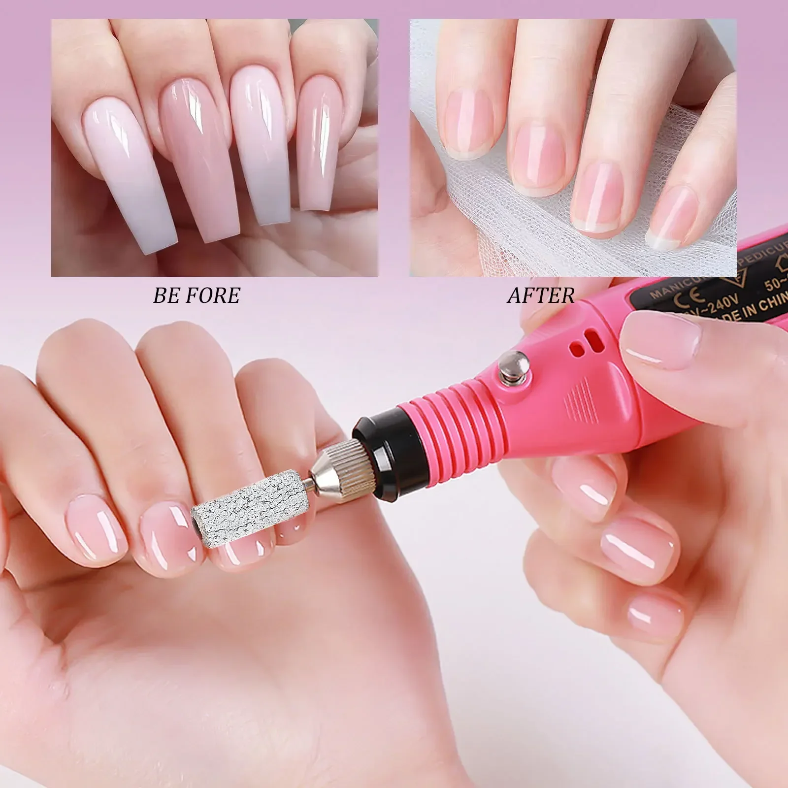 مثقاب أظافر صغير صغير مع مزيل نسيج الجلد الميت ، أداة وردية لتلميع الأظافر والباديكير ، Bit 148