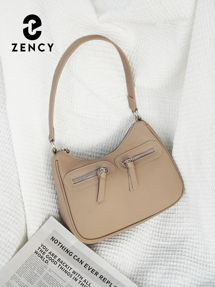 

Zency Genuine Leather Khaki Shoulder Crossbody Bag Designer Handbag for Women Zip Pockets Coffee Red Bags Purse Small Capacity
