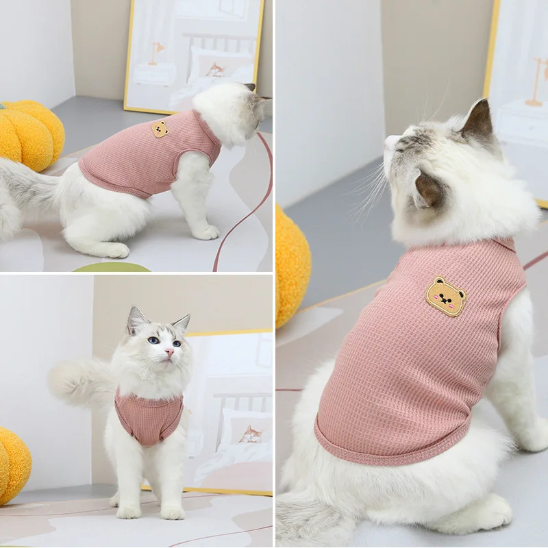 Pet Cat Clothes Bear Print Vest Puppy Kitten Crew Neck Sleeveless T-shirt Spring Summer Casual Clothing for Small Medium Dogs