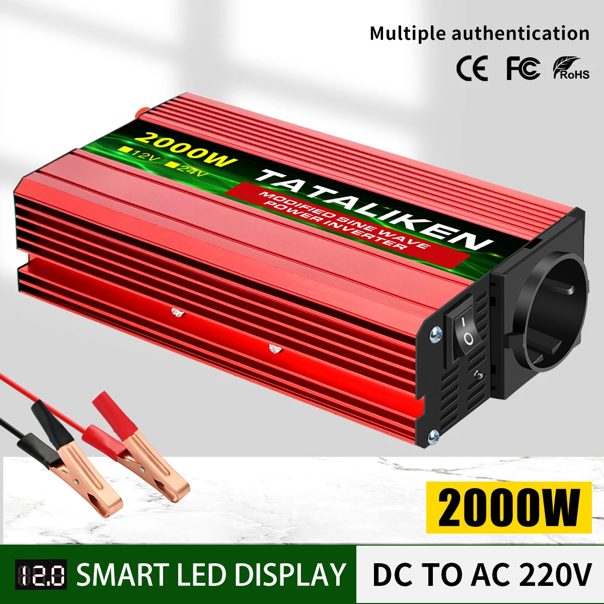 Modified Sine Wave Inver DC12VTo AC 220V Voltage 500W-4000W 50HZ Power Converter Solar Car Transformer With LED Display