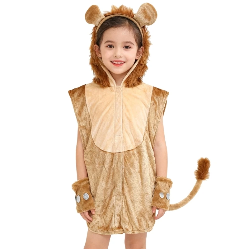 

DXAE костюм льва, нарядное платье с животными, комплект костюмов, повязка на голову с львиными ушками, комбинезон с хвостом, для