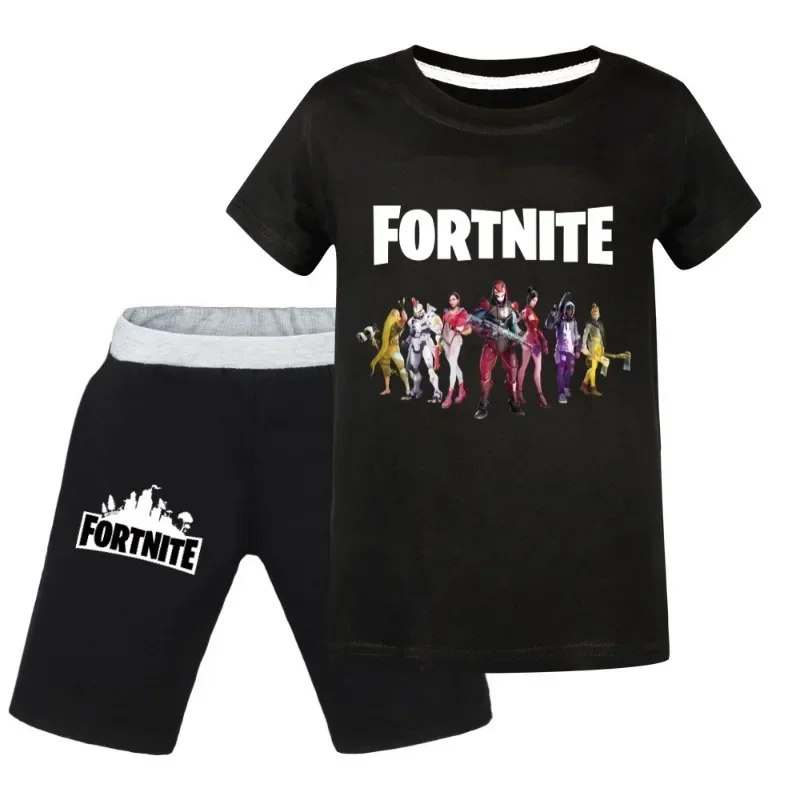 Fortnite Kids Top Shorts Suit for Children Sweatshirt Boys Girls Short Sleeve Print Cartoon Streetwear