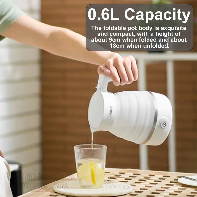 Midea 0.6L Mini Folding Kettle Portable Water Heater 800W Silicone Compression Electric Kettle Home Kettle Easy To Travel With