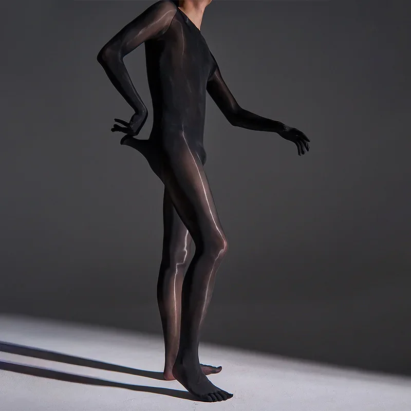 Сексуальные мужские ультратонкие прозрачные глянцевые чулки для тела, чехол для пениса, колготки с пятью пальцами, перчатки, боди с открытой спиной