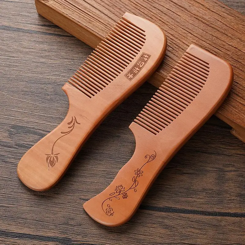 Bestseller Antistatischer Handgefertigter Natürlicher Pfirsichholz-Haarkamm Kopfmassage Holzkamm Haarpflege DIY-Styling-Werkzeug