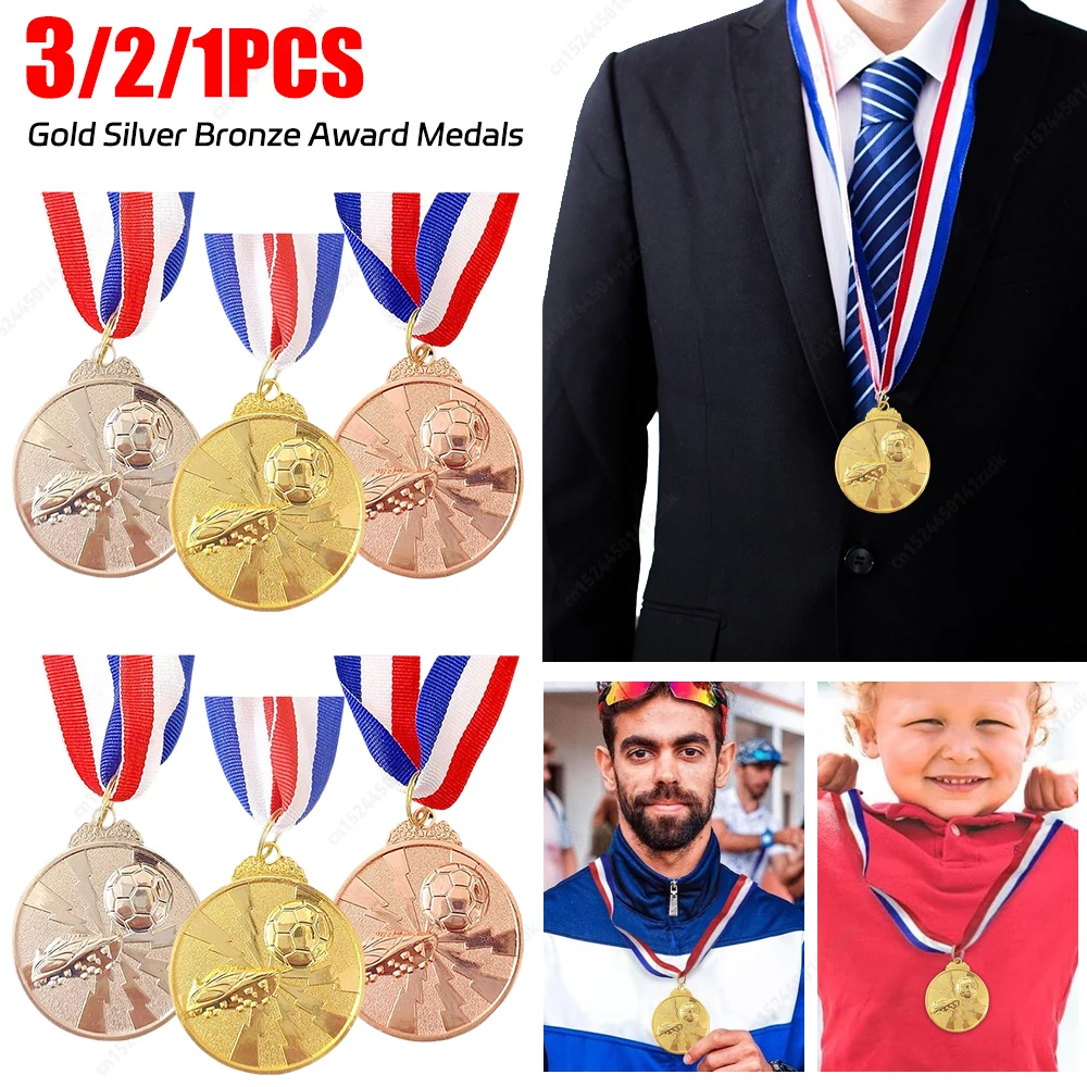1-3pcs Zinc Alloy Round Winner Medals 2" Gold Silver Bronze Award Medal with Neck Ribbon 1st 2nd 3rd Prizes Winner Prize Present
