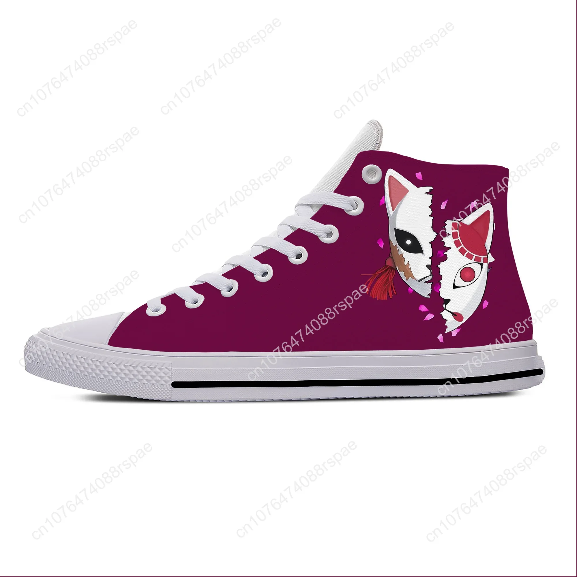 Hot Kitsune Mask Japanese Fox Anime Manga Cartoon Casual Shoes Breathable Men Women Sneakers Lightweight High Top Board Shoes