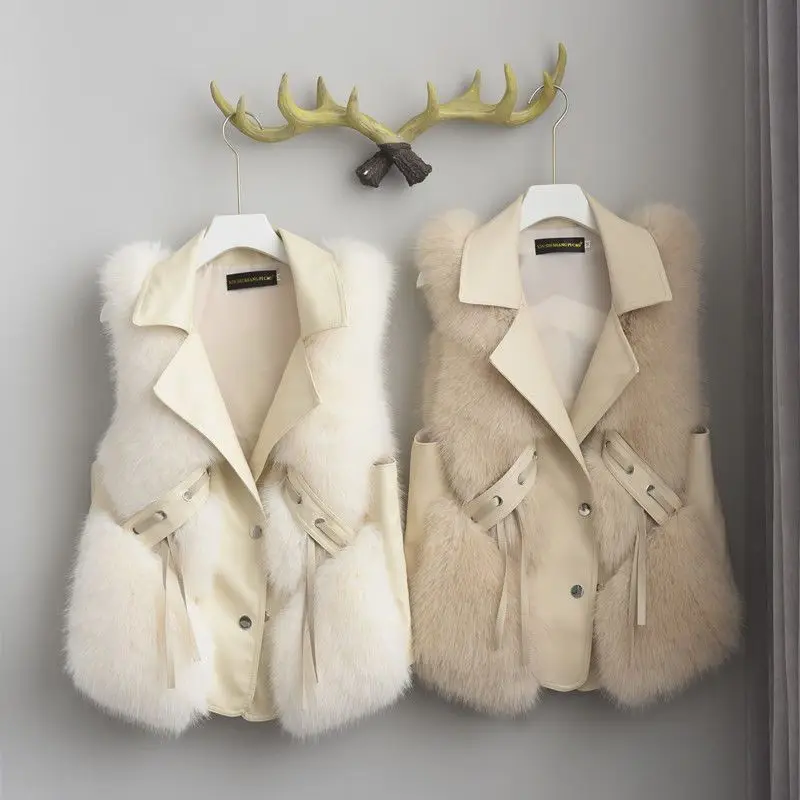 New Short Slim-fitting Fur Vest Coat Been Pieced Together By Internet Celebrities Autumn Winter Women's Coat Imitating Fox Fur