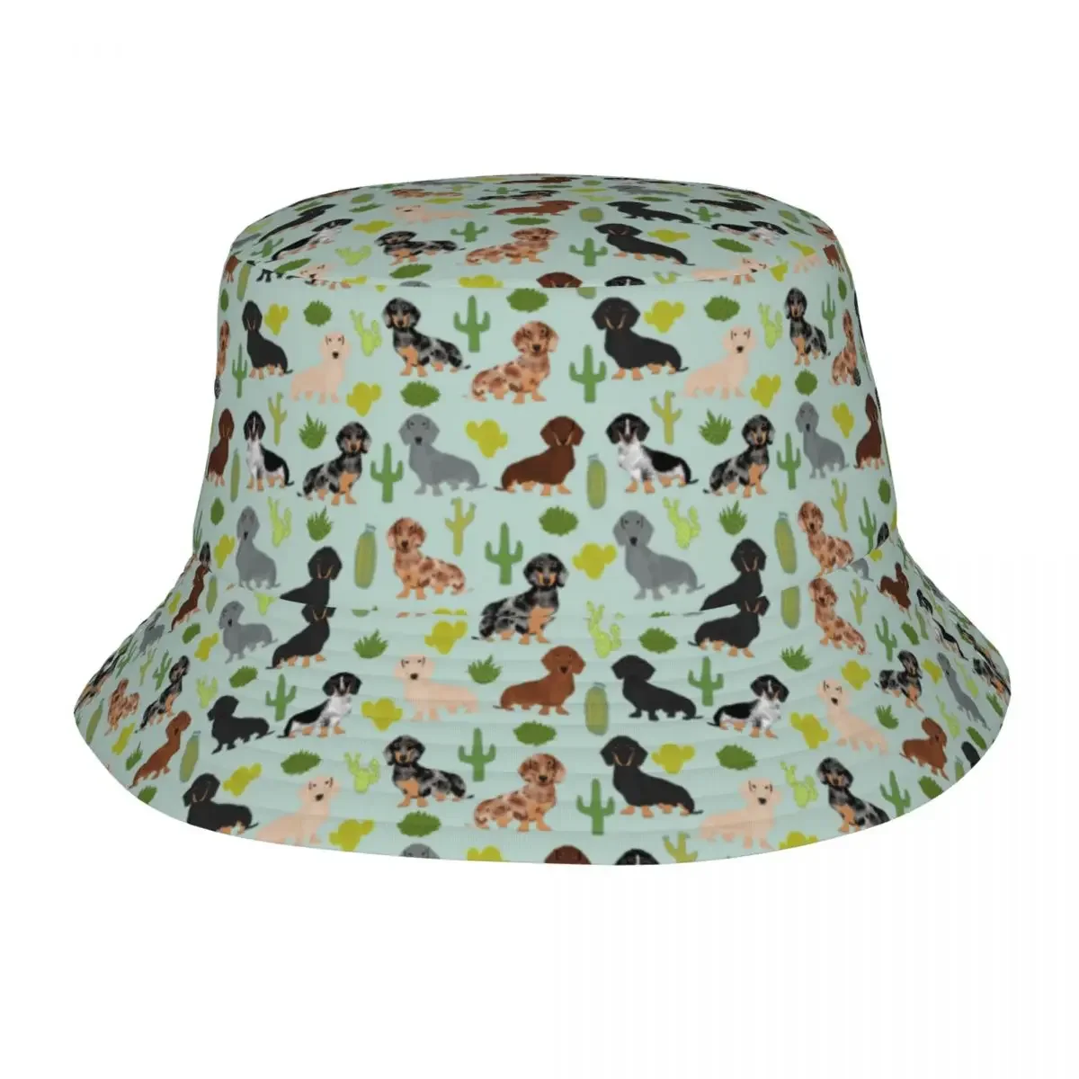 Unique Design Doxie Dachshund Cactus Dog Bucket Hat Men Women Foldable Outdoor Animal Fishing Cap Hot Summer Headwear