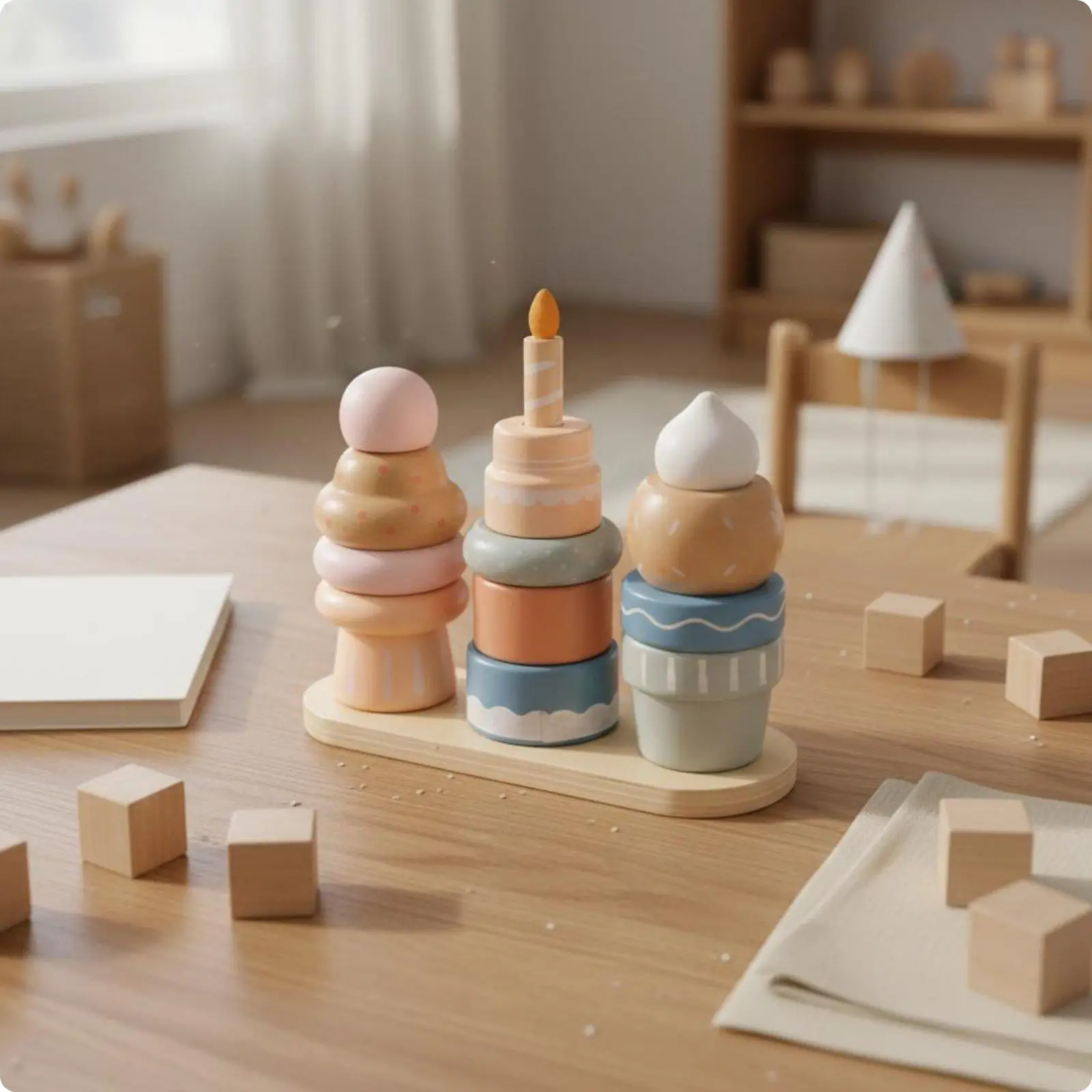 Wooden Dessert Stacker Stackable Pretend Cake Toy Colorful for Preschool