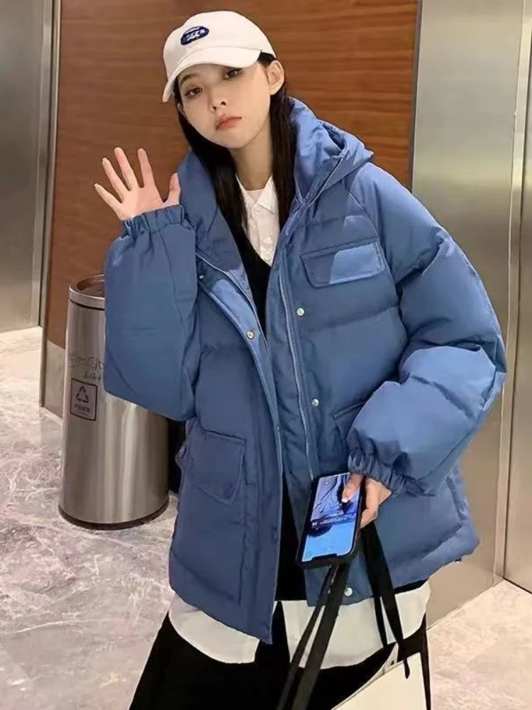 Women's Autumn Winter Jacket 2023 Thicken Warm Coat with A Hood Streetwear Blue Khaki Parka Elegant Outerwear