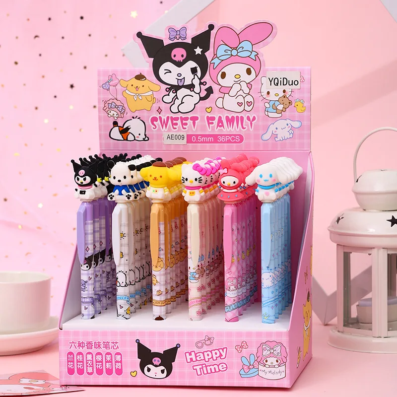 Imagem -02 - Sanrio Cartoon Gel Pen Kuromi Olá Kitty Preto 0.5 mm Imprensa Gel Pen Estudante Ferramentas de Escrita Material Escolar Presente de Aniversário 36 Pcs