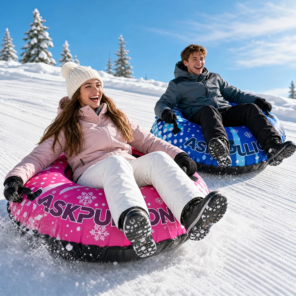 1 inflatable ski ring with handle, PVC ski ring with cloth cover, suitable for outdoor winter entertainment family activities