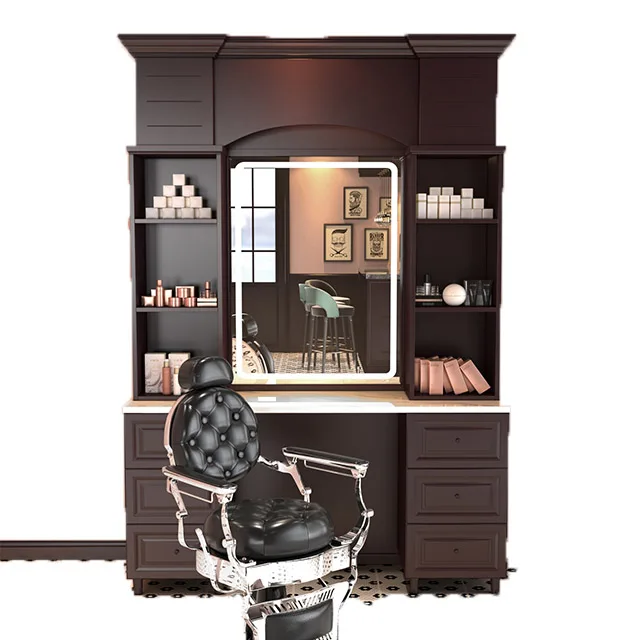Retro Barber Mirror Station Beauty Salon Hairdressing Mirror Station Men's Salon Mirror Station Furniture