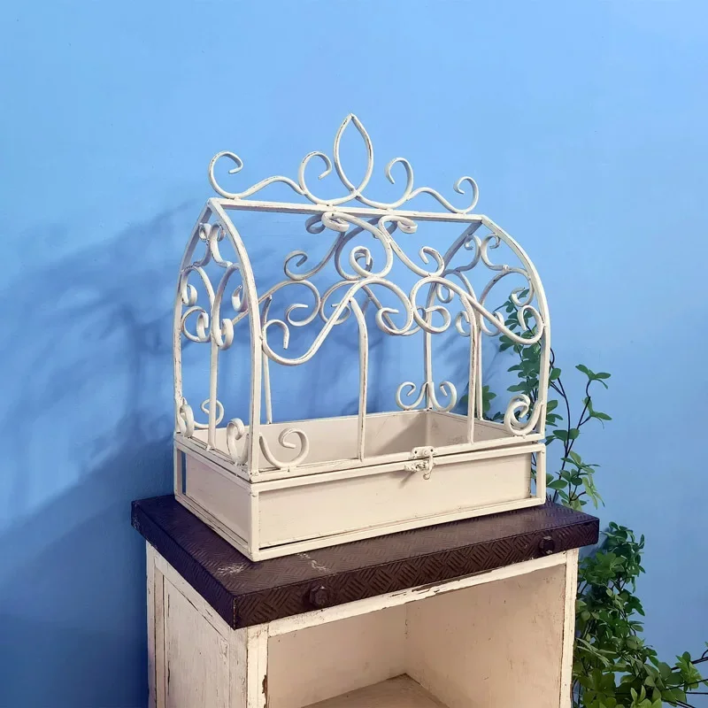 American Style Retro Outdoor Rust-proof Iron Bird Cage Tray, Flower Rack, Courtyard Balcony, Green Plant, Flower Room Bracket