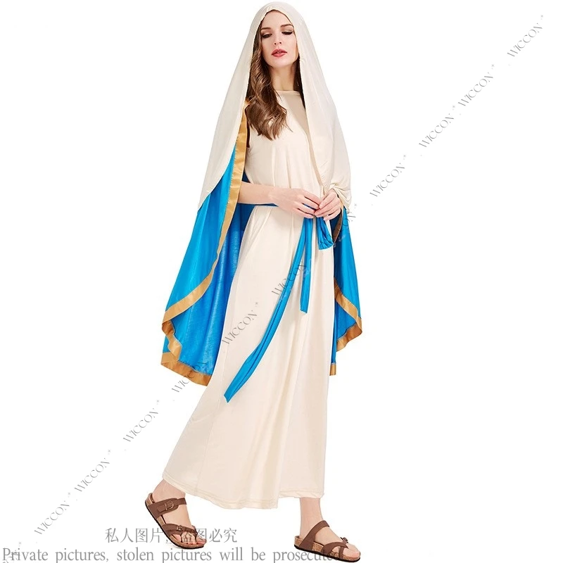 The Virgin Mary Ancient Costume Madonna Adult Renaissance Cosplay Halloween Costume Party Woman Adult Clergy Middle Ages Set