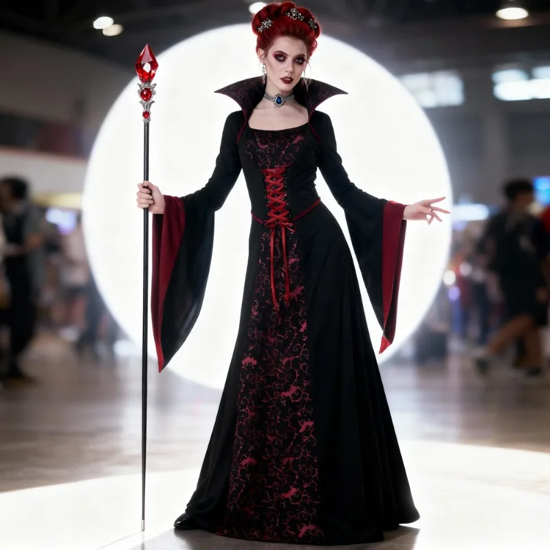 Adult Women Vampire Dress Halloween Costume Devil Witch Role Play Outfit For Stage Performance Masquerade Party