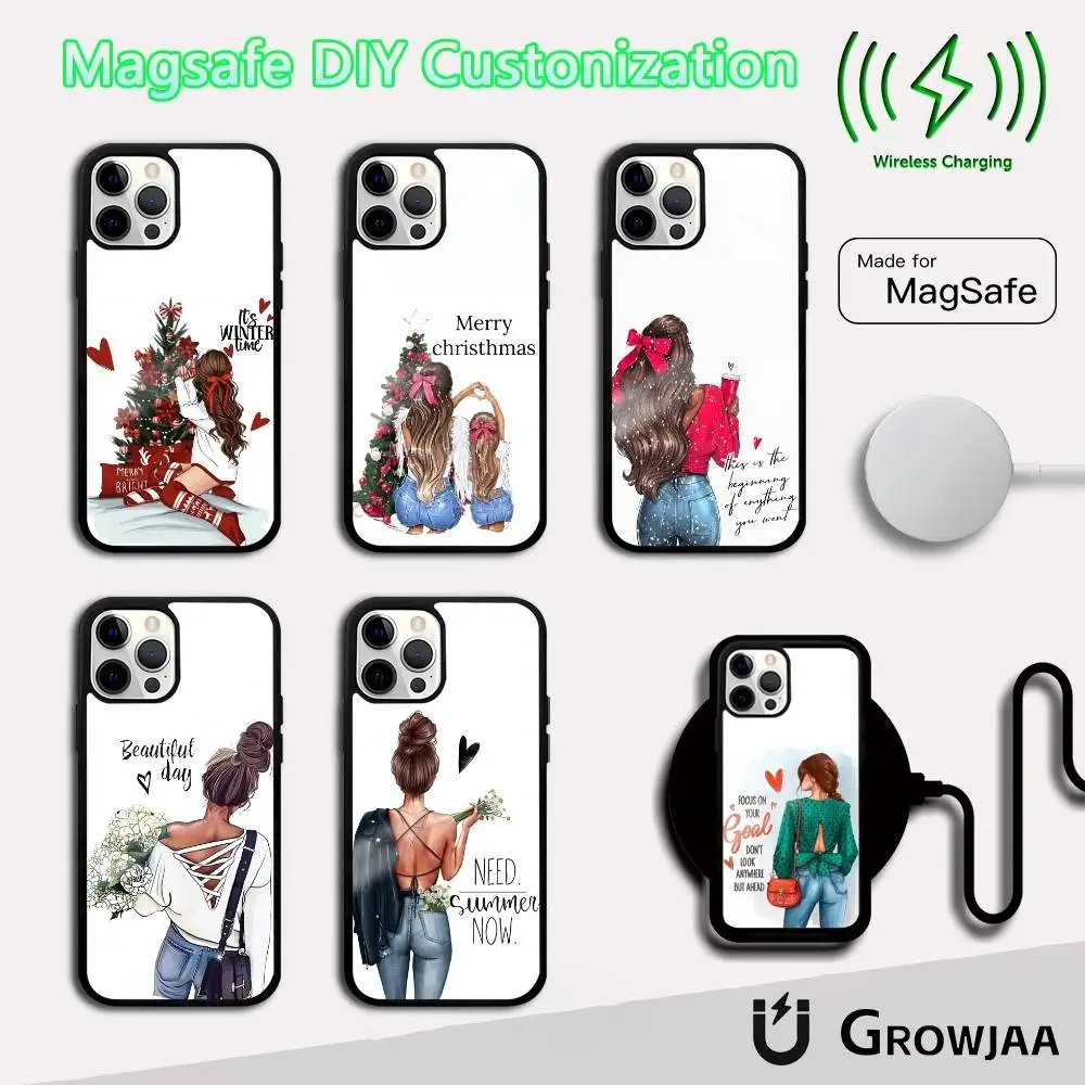 

Girl Princess Female Women Phone Case For IPhone 16 15 14 13 12 11 Pro Max Plus Mini Magsafe Mirror Wireless Magnetic Funda