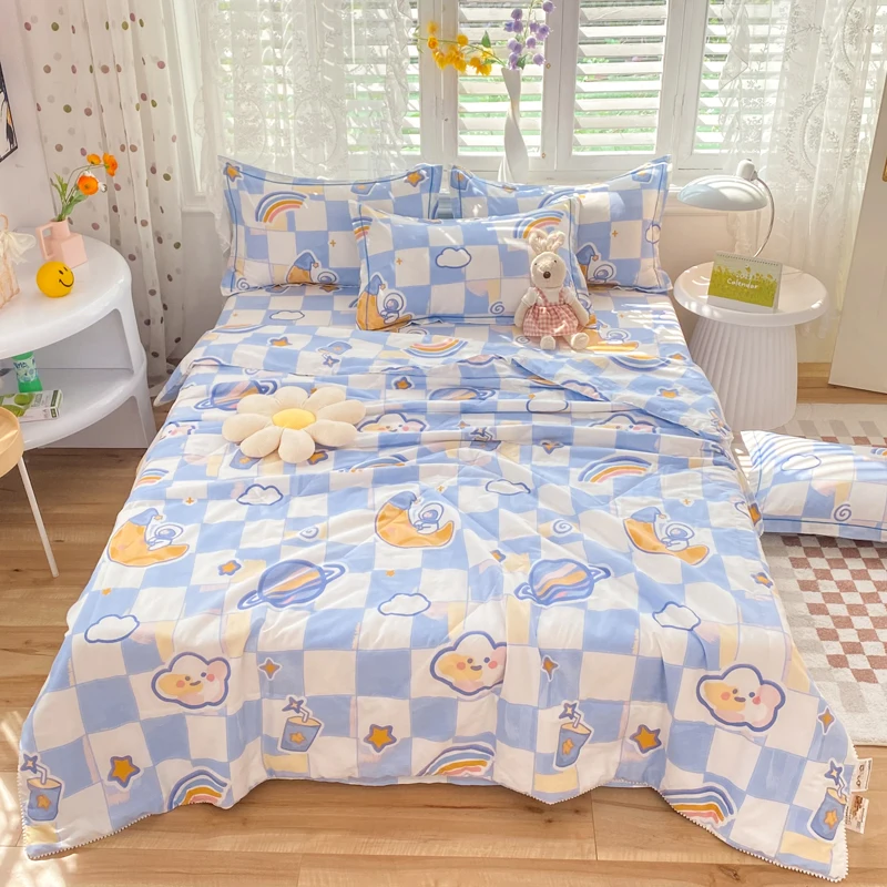 Funny Cartoon Puzzle Pattern Home Quilted Quilt Kids Boys Girls Summer Bedroom Air-conditioning Thin Comforter Machine Washable