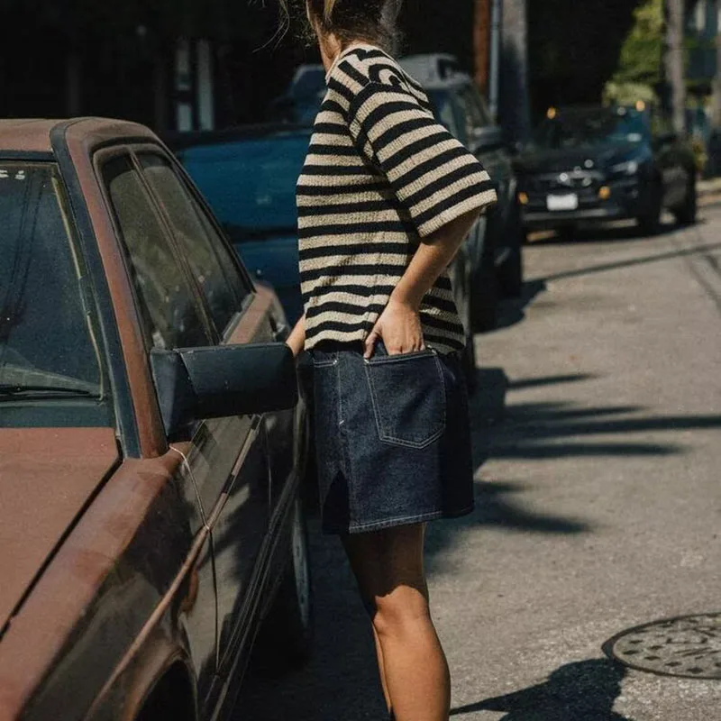 신상 여성용 라운드 넥 롱 슬리브 스트레이트 컷 레이어드 니트 탑 캐주얼 슬리브 가을 컬렉션 패셔너블 소녀용 스트라이프...