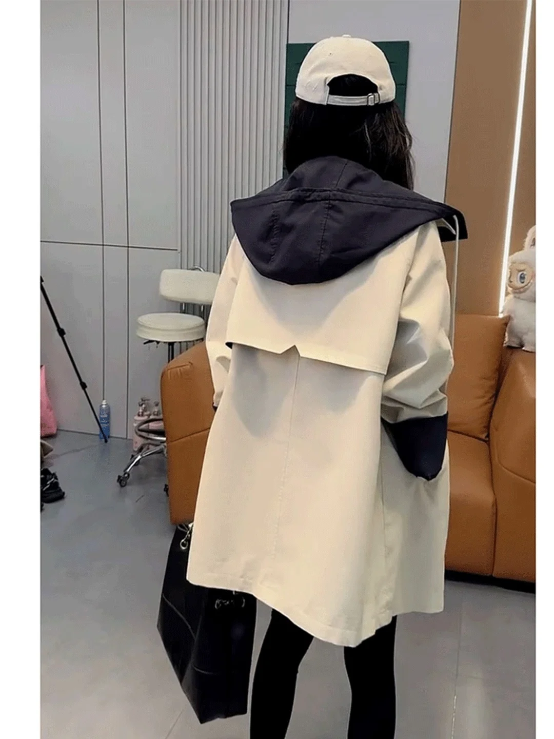 Color Block Hooded Windbreaker Jacket Women's Spring Autumn New Style Popular Bursting Jacket Coat Long Sleeve Commute Loose Fit