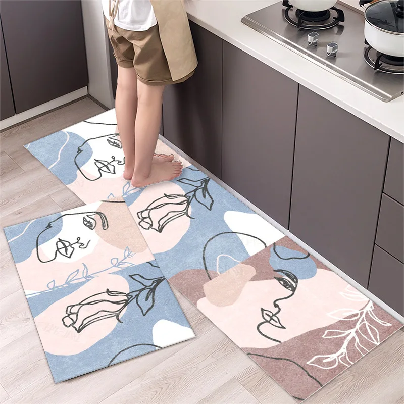 Modern Anti-slip Home Kitchen Mat Fashion Simple Cartoon Soft Rug Bath Long Strip Absorption Doormat Entrance Washable Durable