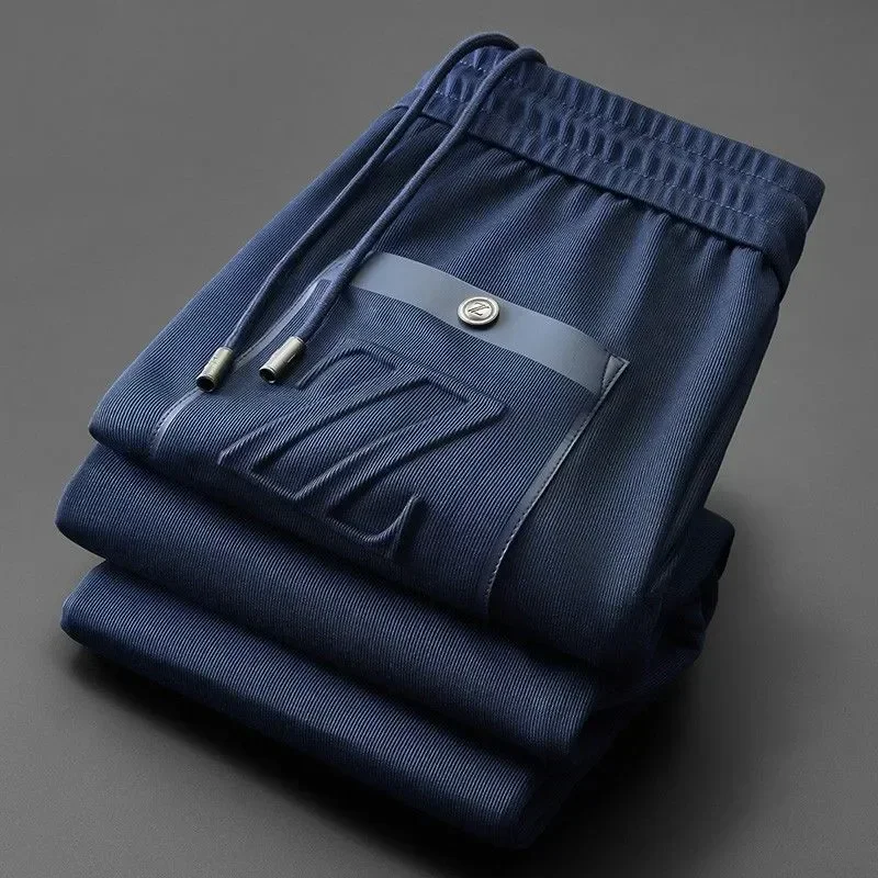 New Men's Fine Embroidered Casual Pants, Tight Fit, Tied Feet, Sporty Fashion, High end Quality, Luxury Grade