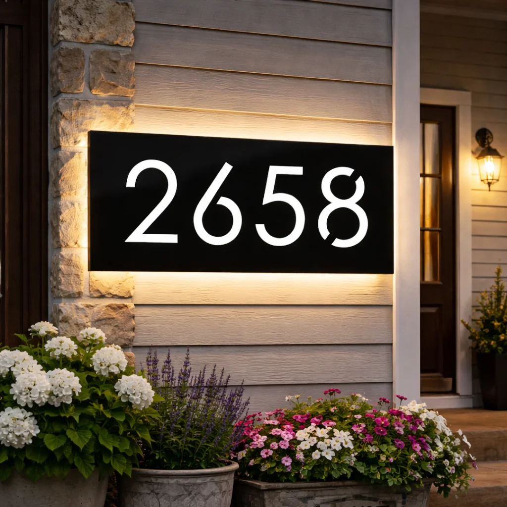 LED Light Personalized House Number Sign Acrylic Modern Home Wall Backlit Outdoor Illuminated Plate 3D Digital Address Plaque - view 3