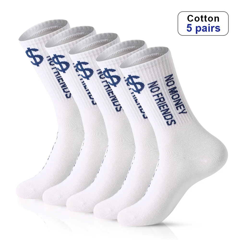 Chaussettes longues noires et blanches pour hommes, chaussettes de sport moyennes, style de rue, chaussettes décontractées en coton doux et respirant, 5 paires