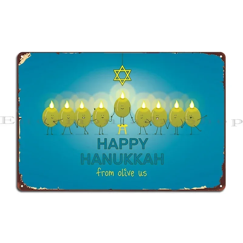 Olive Hanukkah Menorah Metal Sign Club Bar Cave Pub Custom Wall Cave Tin Sign Poster