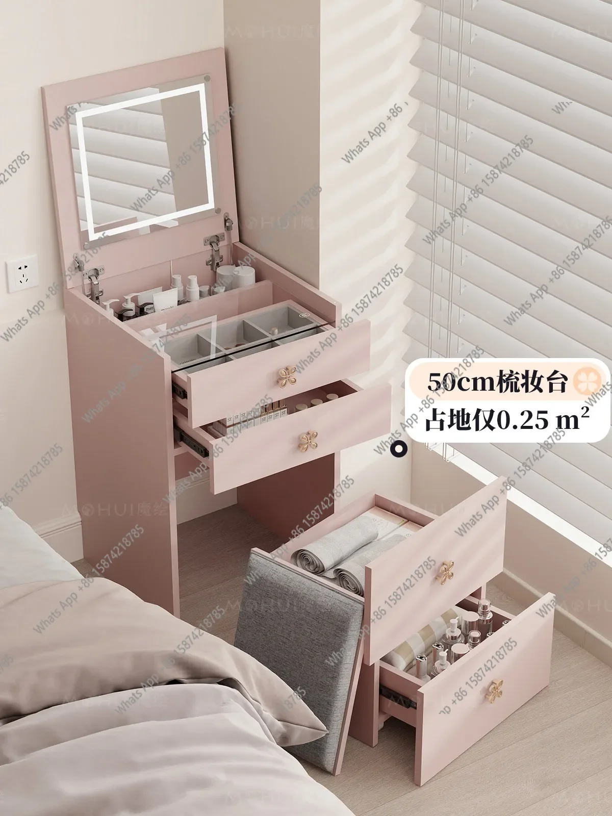 

Bedroom dresser pink jewelry cabinet household floor flip bedside table French chest integrated o