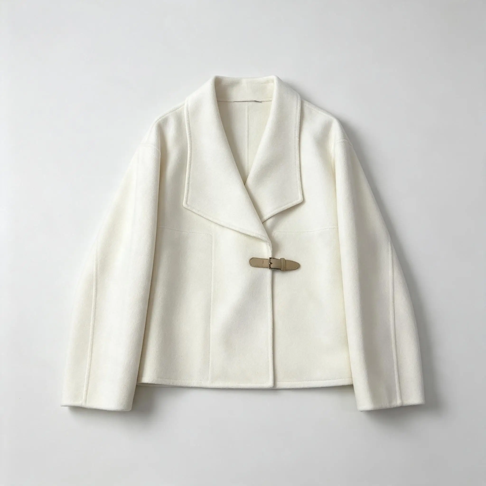 Luxury Soft Cropped Woolen Coat Vintage Buckle Overcoat