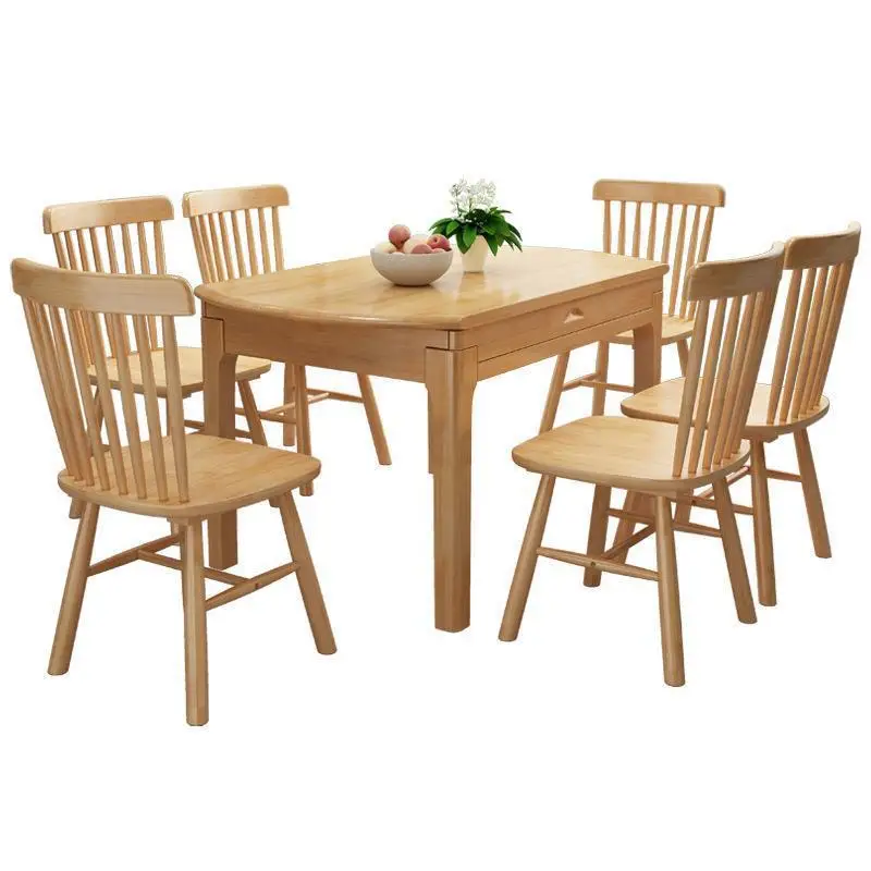

Nordic furniture rubber wood simple modern jumping platform retractable round dining table small apartment furniture
