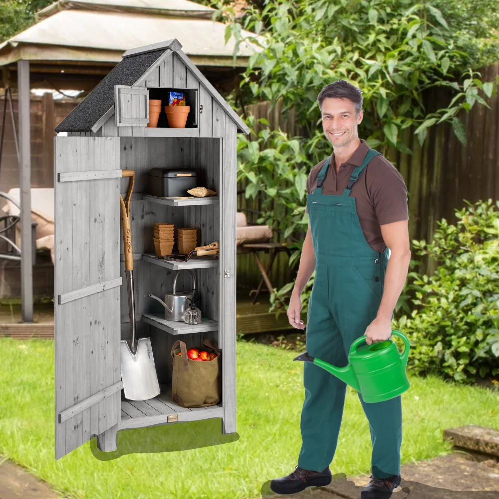 

Outdoor Storage 30.31X20.48X65.75 Inch Versatile Wooden Tool Shed Two Distinct Spaces for Backyard Garden Patio Lawn Furniture