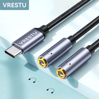 Type C to Dual 3.5mm Jack AUX USB C Male to 3.5 Female Share Music Audio 2 Earphones Adapter Y Splitter Extender for Mobilephone