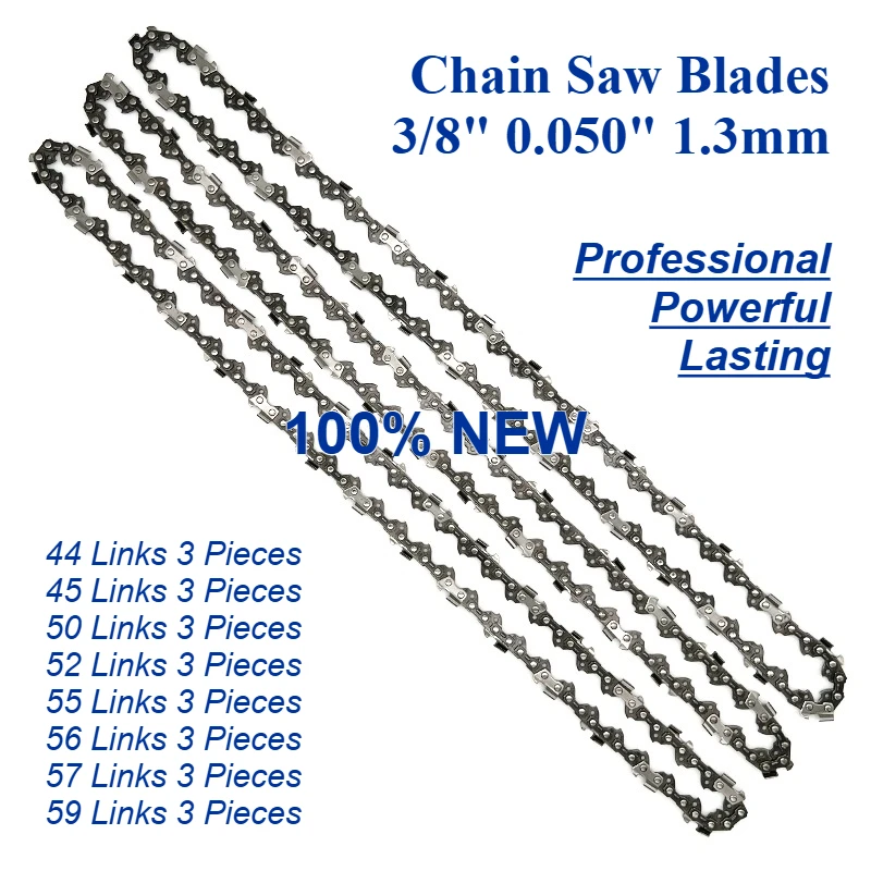 

Chainsaw Blades 3 Pieces Saw Chains Semi Chisel for 3/8" Pitch 1.3mm Gauge 44 45 50 52 55 56 57 59 Drive Links Are Available