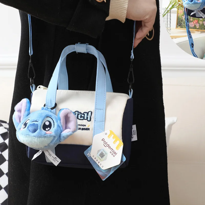 Original Disney Round Shoulder Backpack Cartoon Lotso Stitch Plush Pendant Casual Handheld Mini Round Bag Cute Crossbody Bags