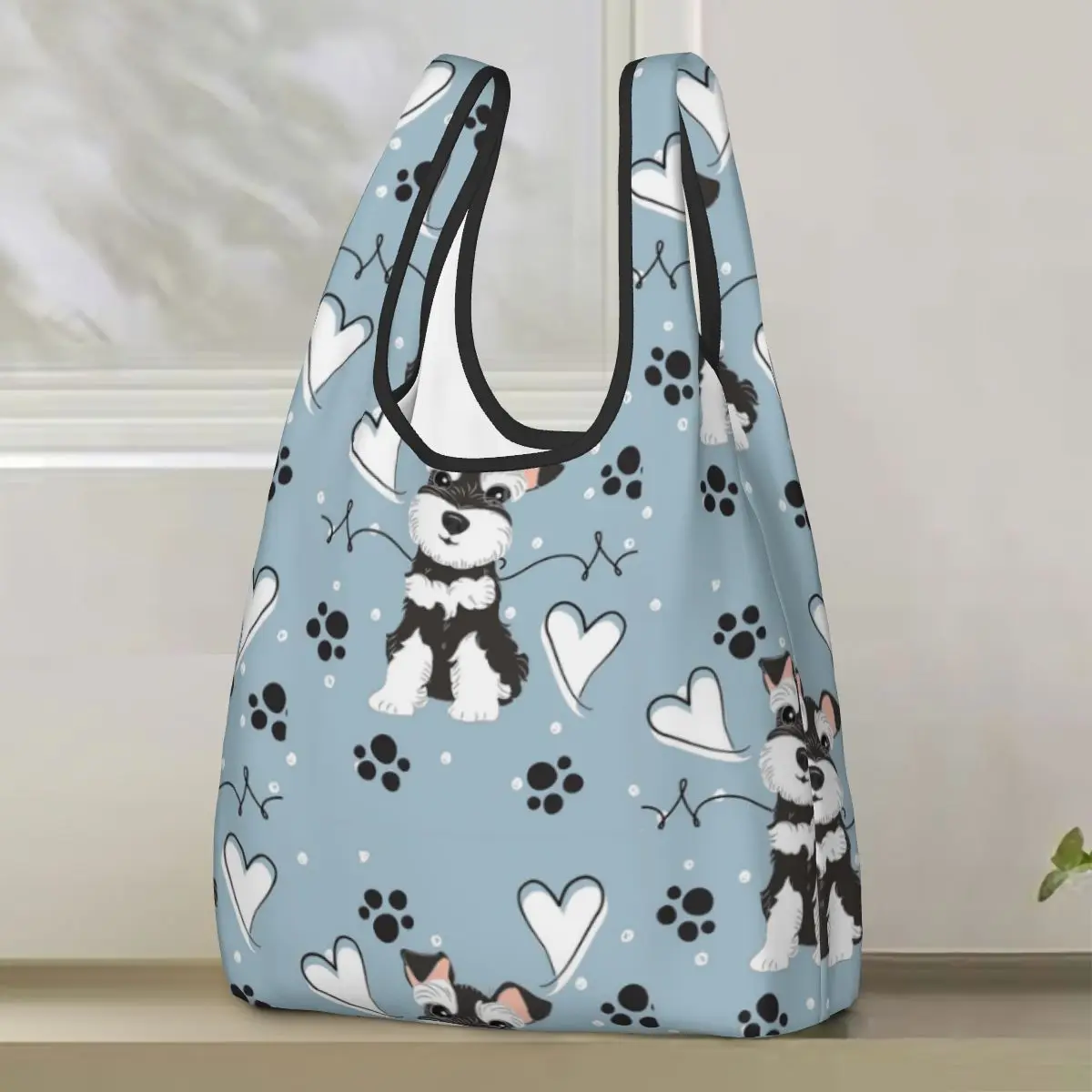 

Черно-белая миниатюрная сумка для покупок «Шнауцер» Love, портативные сумки-тоут, многоразовая сумка-шоппер на плечо, продуктовая сумка